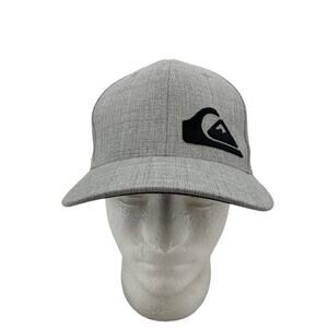 Quiksilver Hat Mens S/M Small/Medium Gray Final ZD Flex Fit Stretch Big Logo Cap